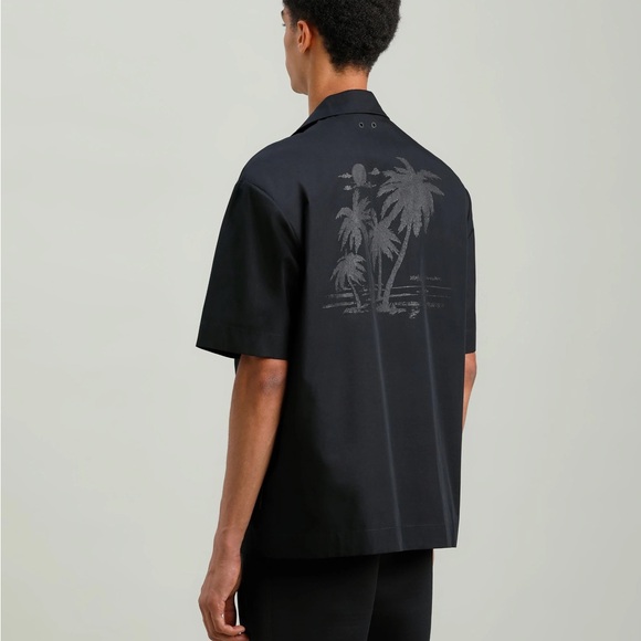 Palm Angels Black Button Up Shirt Palm Tree Print Mens Bowler Shirt - Picture 6 of 16